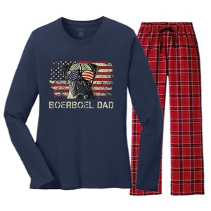 Boerboel Dad Dog Lovers American Flag 4th Of July Women's Long Sleeve Flannel Pajama Set 