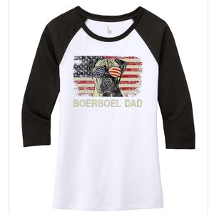 Boerboel Dad Dog Lovers American Flag 4th Of July Women's Tri-Blend 3/4-Sleeve Raglan Shirt