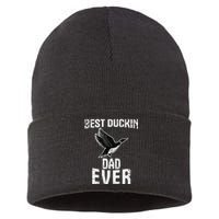 Best Ducking Dad Ever Duck Waterfowl Hunting Funny Sustainable Knit Beanie