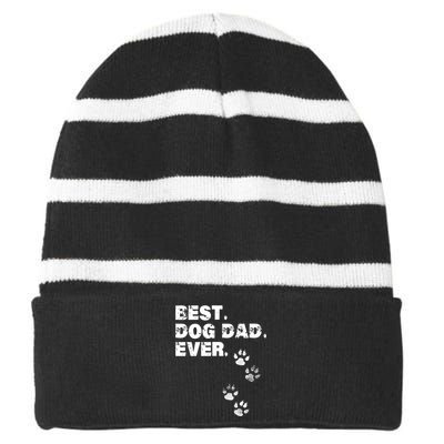 Best Dog Dad Ever Striped Beanie with Solid Band