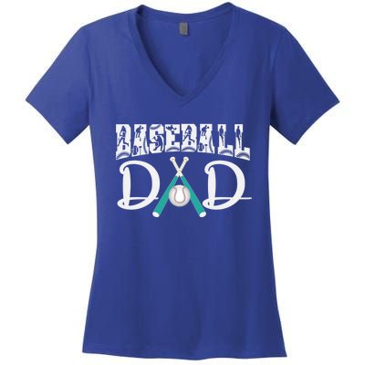 Baseball Dad Design For Father's Day Funny Gift Dad Baseball Cool Gift Women's V-Neck T-Shirt