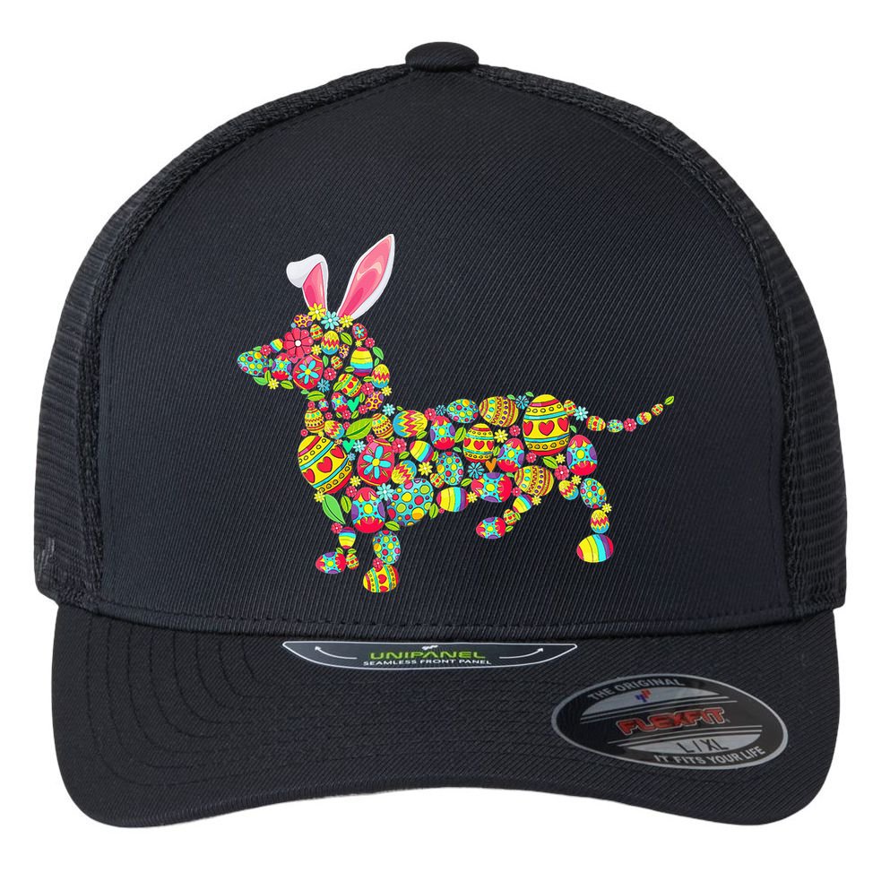 Bunny Dachshund Dog Shape Hunting Eggs Flexfit Unipanel Trucker Cap