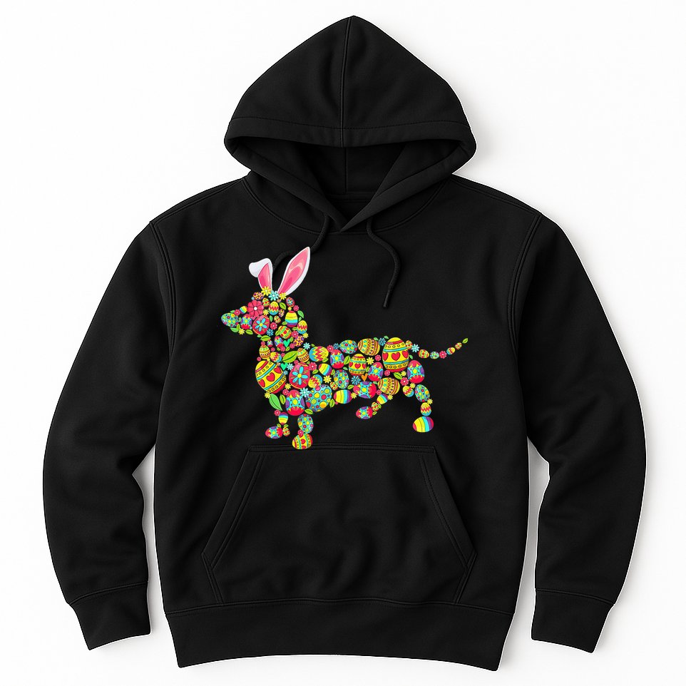 Bunny Dachshund Dog Shape Hunting Eggs Hoodie