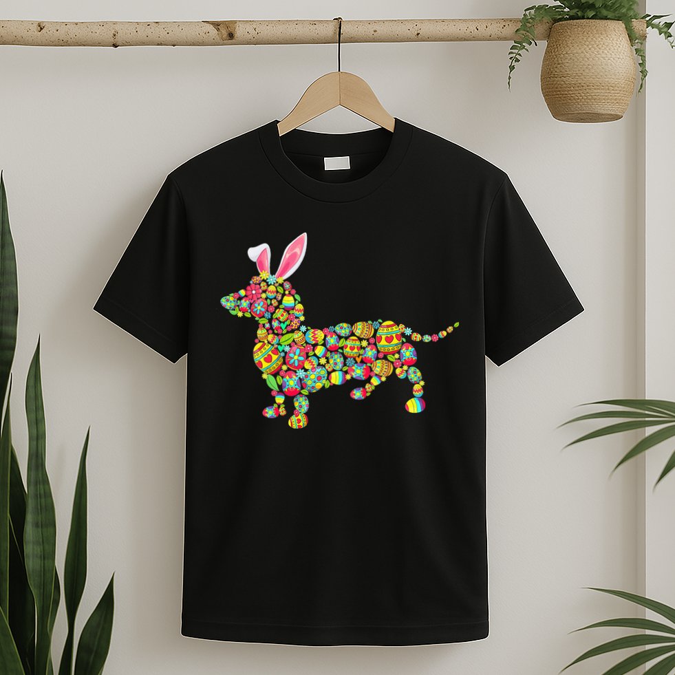 Bunny Dachshund Dog Shape Hunting Eggs T-Shirt