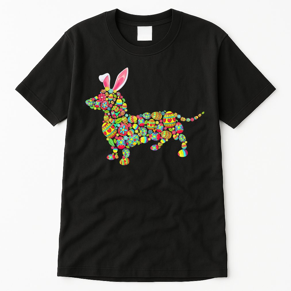 Bunny Dachshund Dog Shape Hunting Eggs Tall T-Shirt