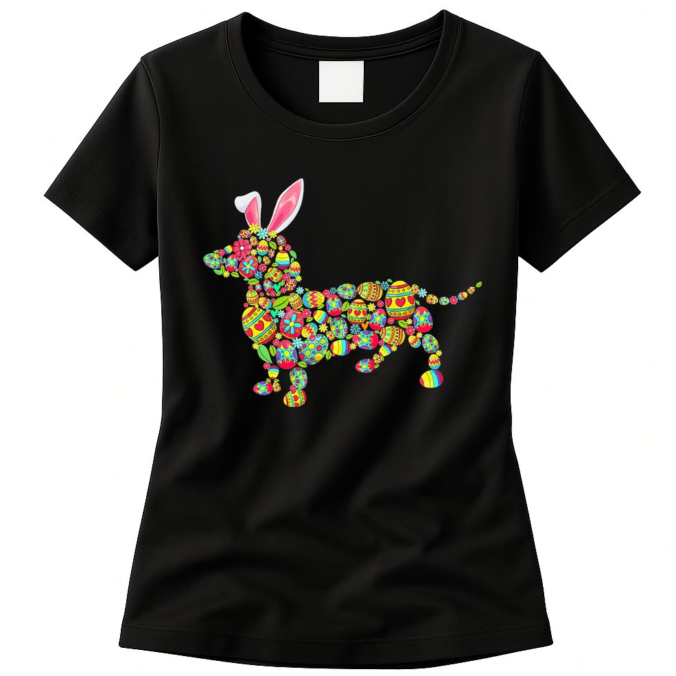 Bunny Dachshund Dog Shape Hunting Eggs Womens T-Shirt