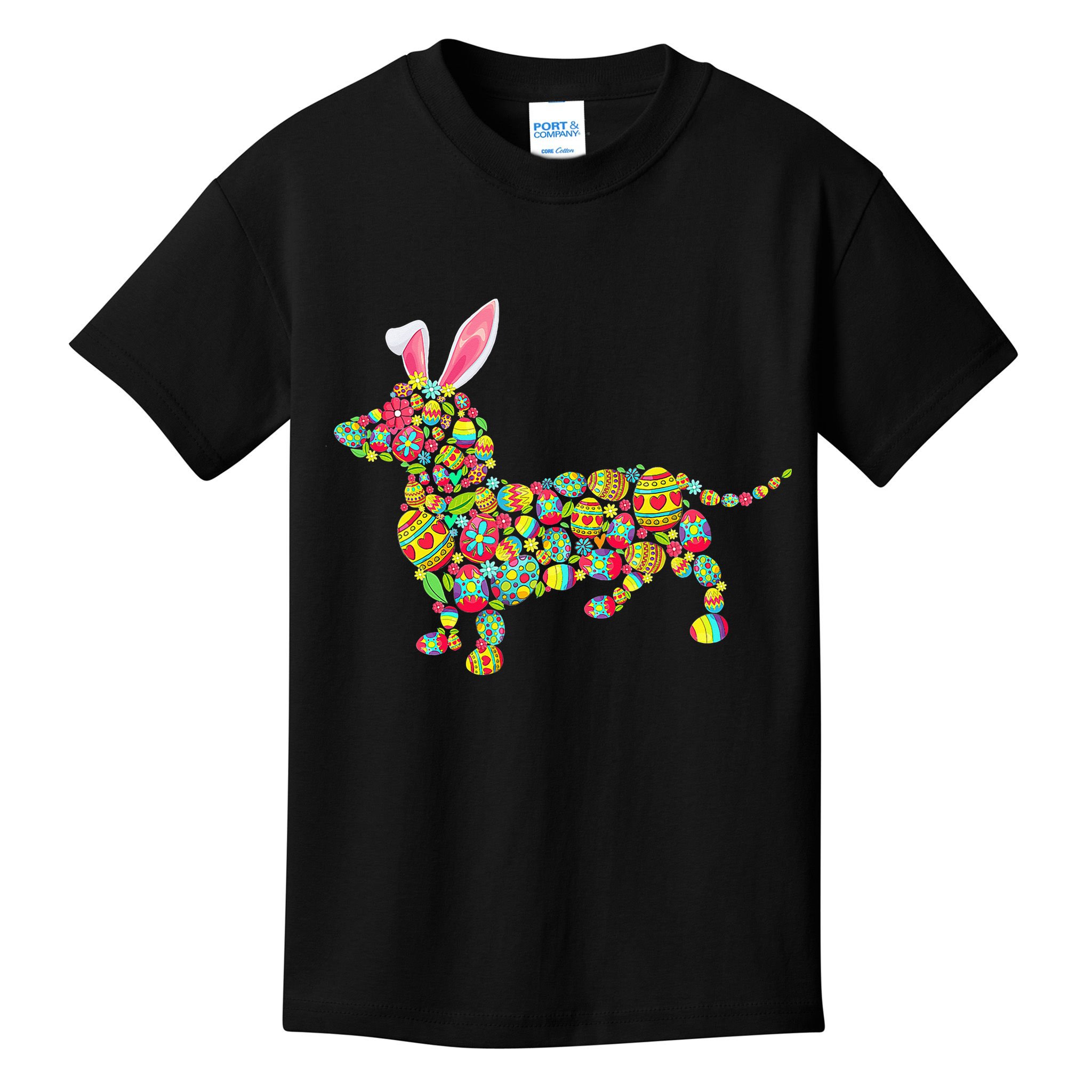 Bunny Dachshund Dog Shape Hunting Eggs Kids T-Shirt