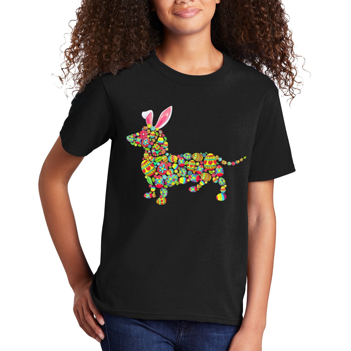 Bunny Dachshund Dog Shape Hunting Eggs Kids T-Shirt