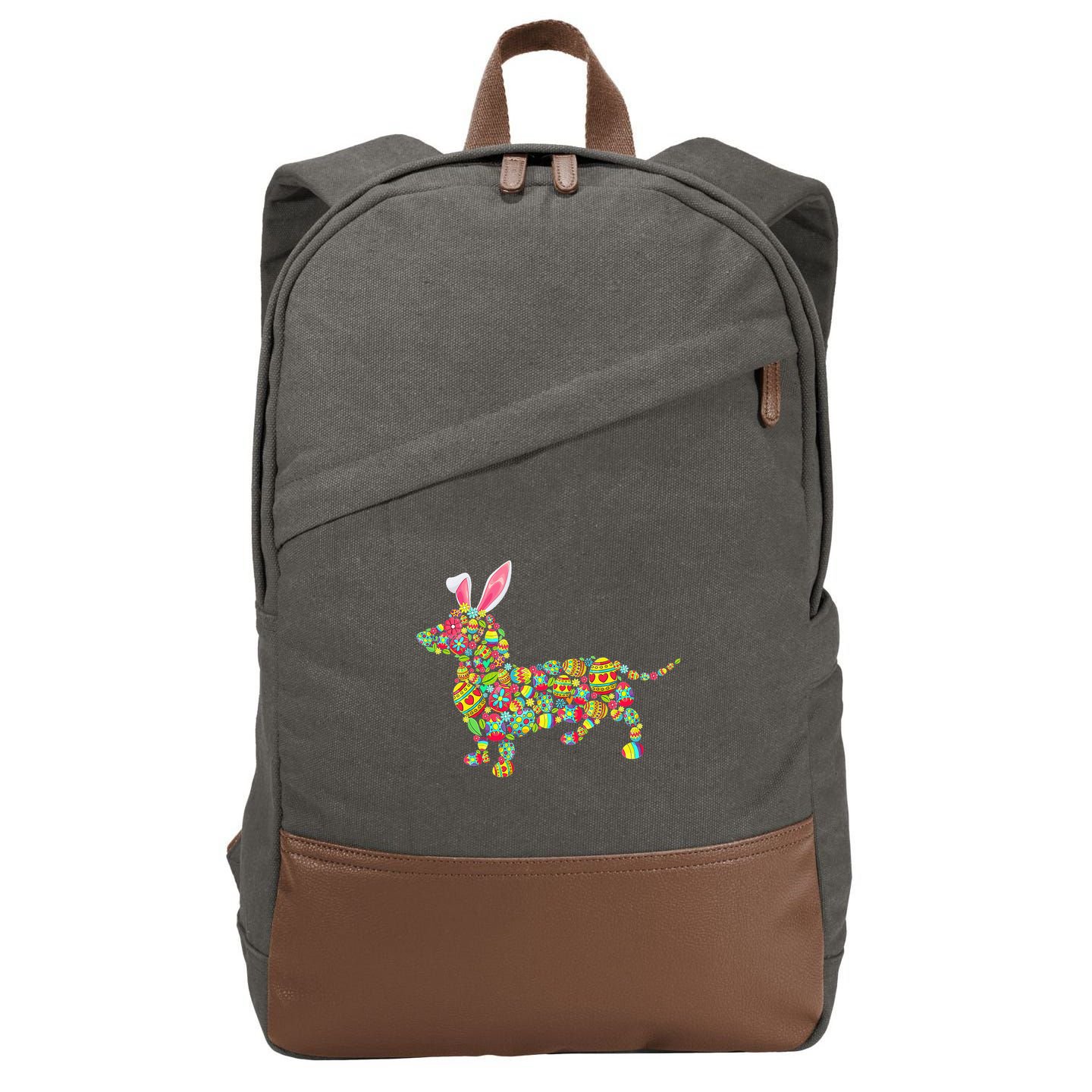 Bunny Dachshund Dog Shape Hunting Eggs Cotton Canvas Backpack