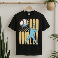 Baseball Drip Dripping Ice Cream Baseball American Flag T-Shirt