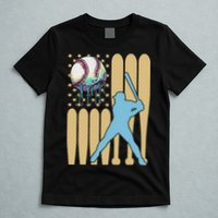 Baseball Drip Dripping Ice Cream Baseball American Flag T-Shirt