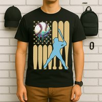 Baseball Drip Dripping Ice Cream Baseball American Flag T-Shirt