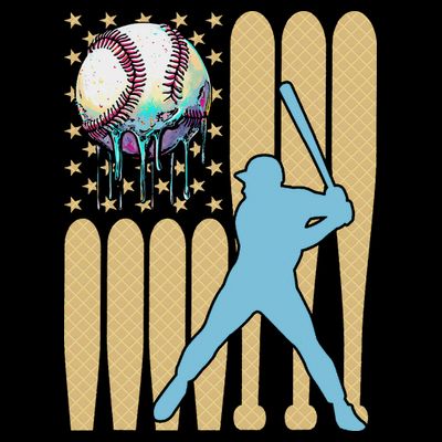 Baseball Drip Dripping Ice Cream Baseball American Flag T-Shirt