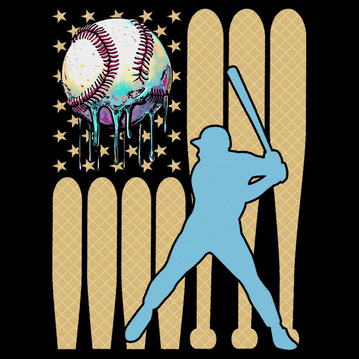 Baseball Drip Dripping Ice Cream Baseball American Flag T-Shirt