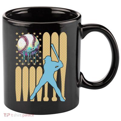 Baseball Drip Dripping Ice Cream Baseball American Flag 11oz C Handle Ceramic Mug