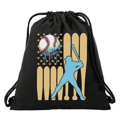 Baseball Drip Dripping Ice Cream Baseball American Flag Drawstring Bag