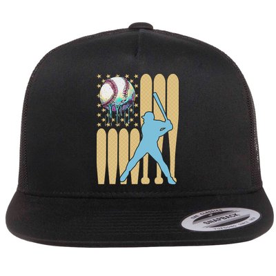 Baseball Drip Dripping Ice Cream Baseball American Flag Flatbill Hat