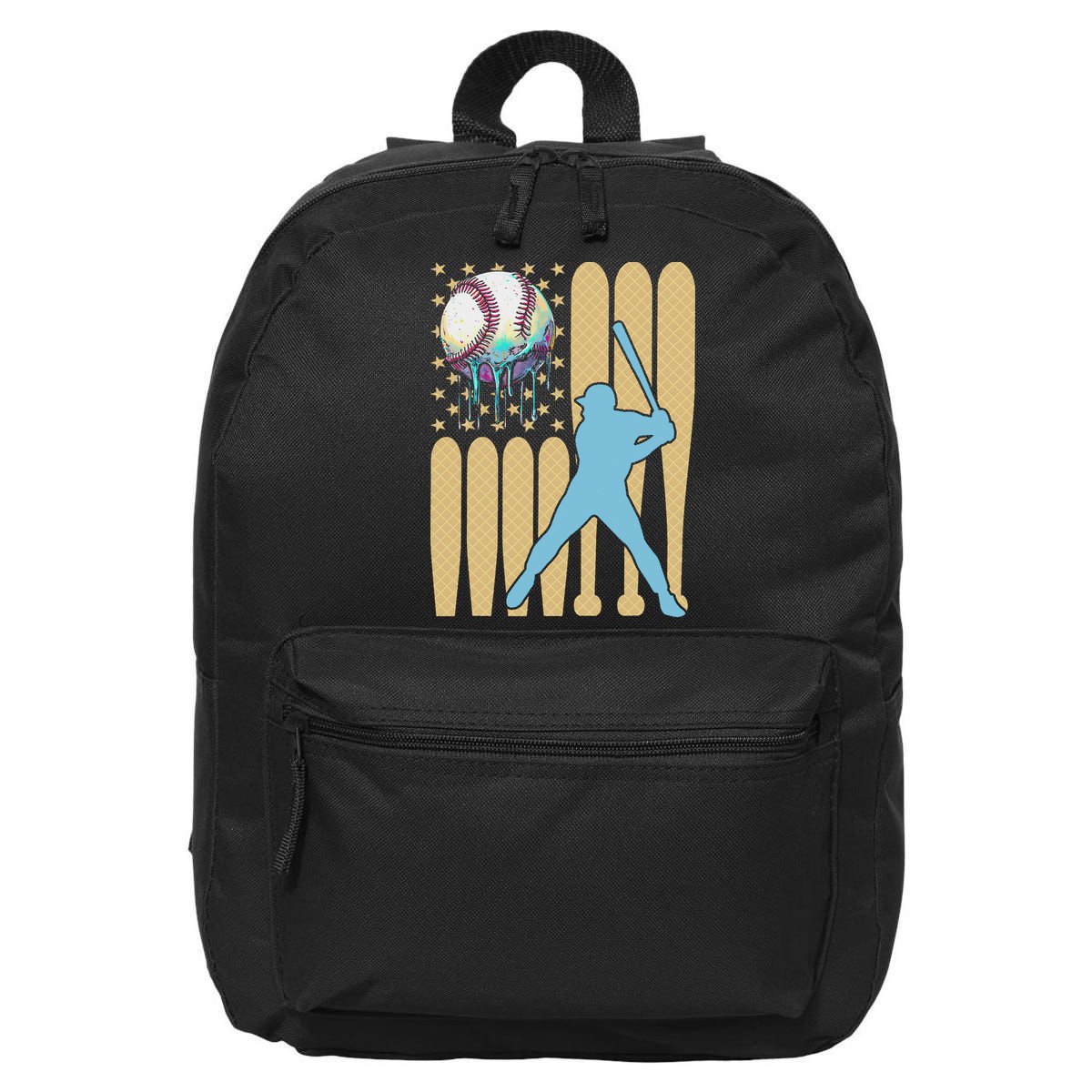 Baseball Drip Dripping Ice Cream Baseball American Flag 16 in Basic Backpack