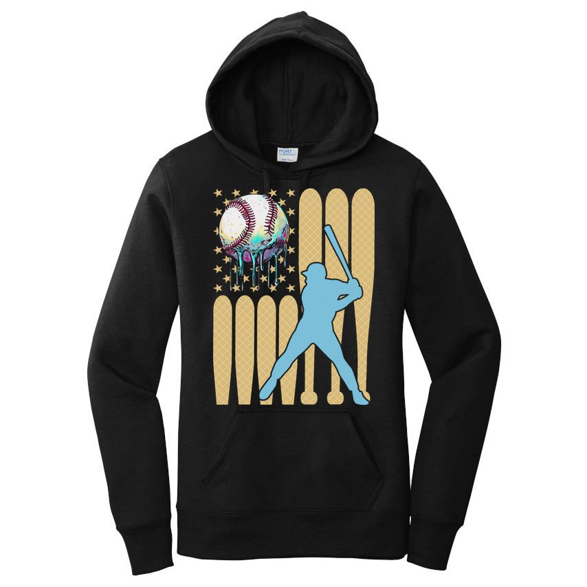 Baseball Drip Dripping Ice Cream Baseball American Flag Women's Pullover Hoodie