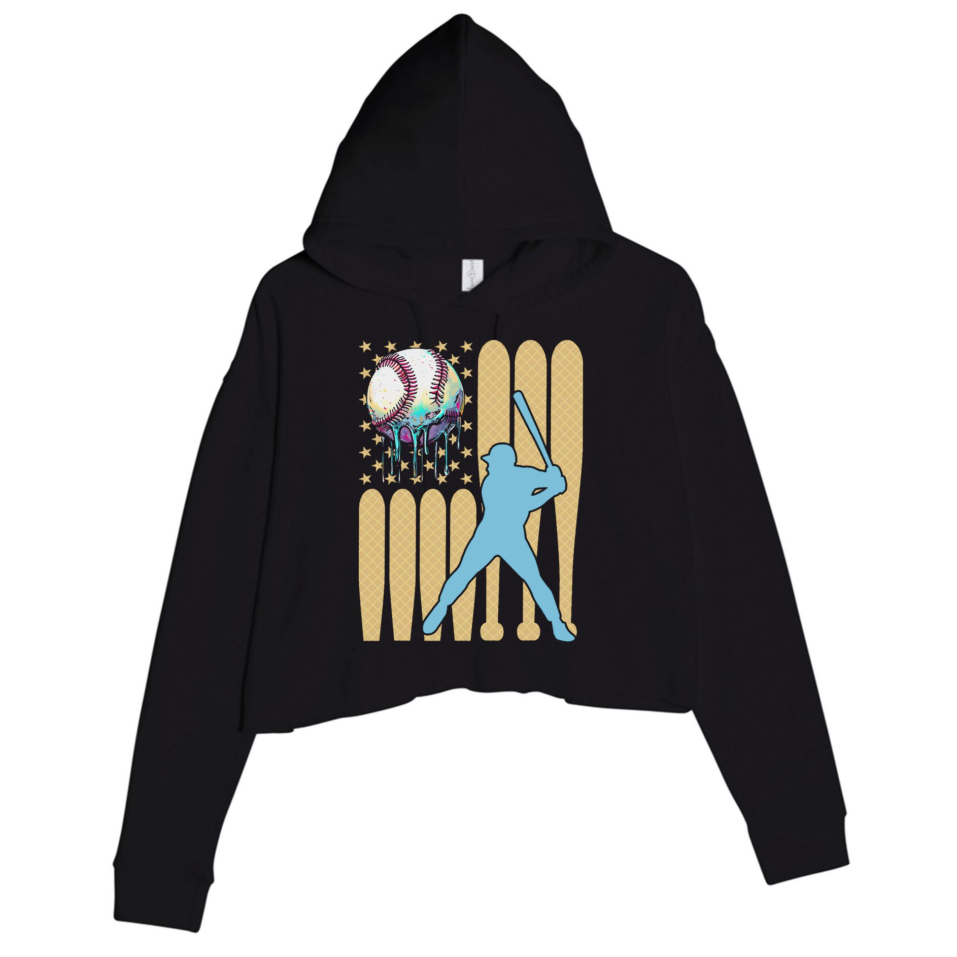 Baseball Drip Dripping Ice Cream Baseball American Flag Crop Fleece Hoodie