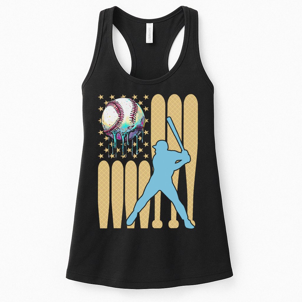 Baseball Drip Dripping Ice Cream Baseball American Flag Womens Tank Top