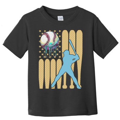 Baseball Drip Dripping Ice Cream Baseball American Flag Toddler T-Shirt