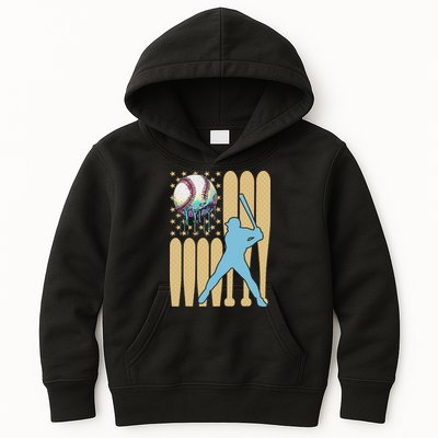Baseball Drip Dripping Ice Cream Baseball American Flag Kids Hoodie