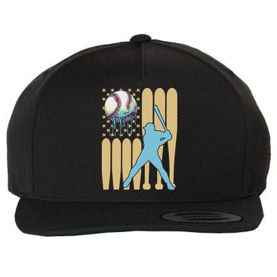 Baseball Drip Dripping Ice Cream Baseball American Flag Wool Snapback Cap