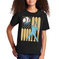Baseball Drip Dripping Ice Cream Baseball American Flag Kids T-Shirt