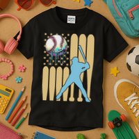 Baseball Drip Dripping Ice Cream Baseball American Flag Kids T-Shirt