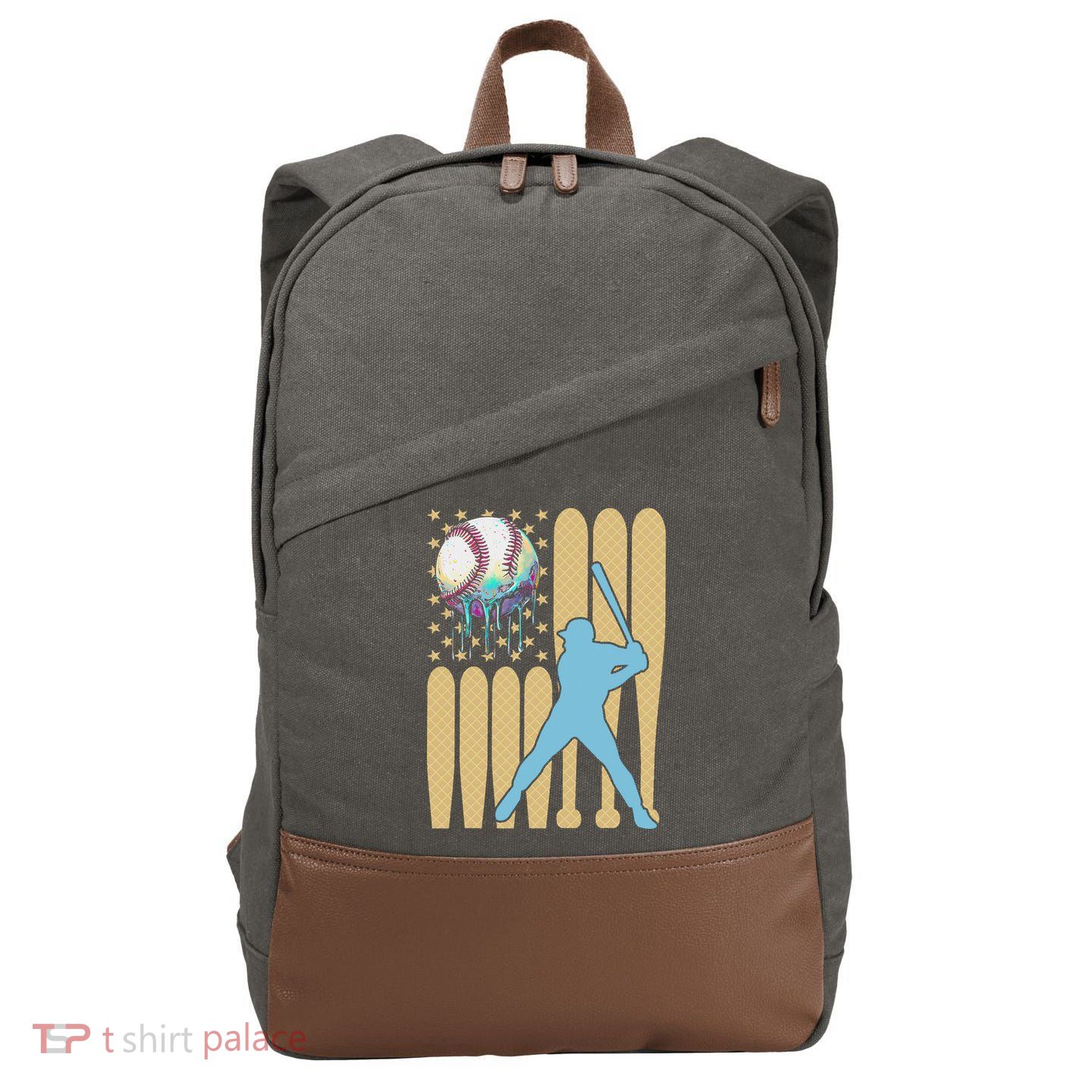 Baseball Drip Dripping Ice Cream Baseball American Flag Cotton Canvas Backpack