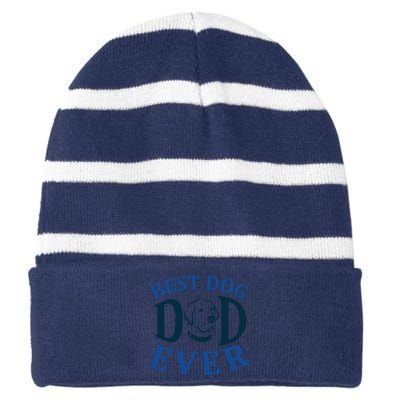 Best Dog Dad Ever Striped Beanie with Solid Band