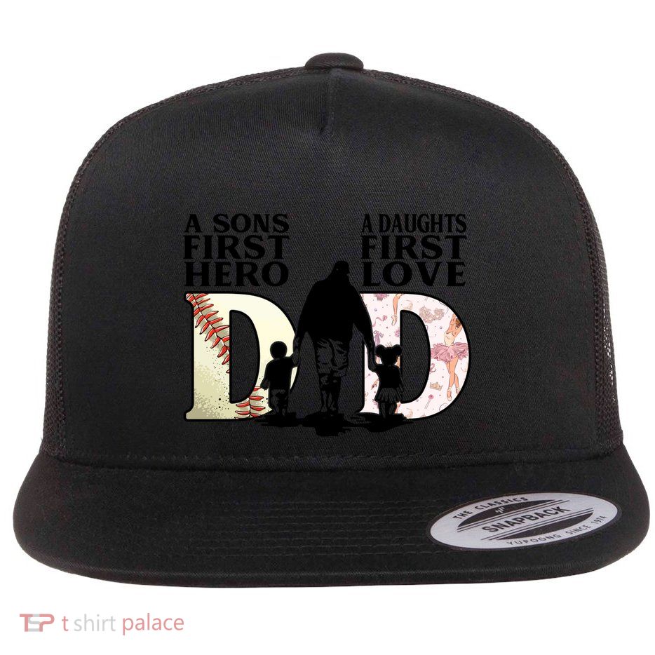 Baseball Dance Dad Sons First Hero Daughter Love Fathers Day Gift Flat Bill Trucker Hat