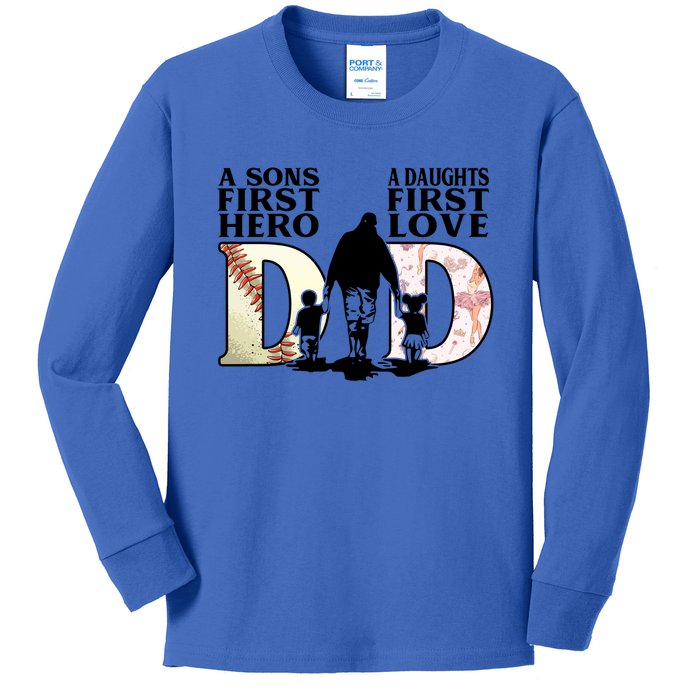 Baseball Dance Dad Sons First Hero Daughter Love Fathers Day Gift Kids Long Sleeve Shirt