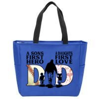 Baseball Dance Dad Sons First Hero Daughter Love Fathers Day Gift Zip Tote Bag