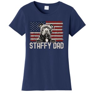 Best Dog Dad Ever American Flag Staffy Dad Women's T-Shirt