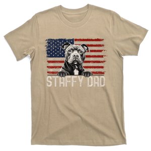 Best Dog Dad Ever American Flag Staffy Dad T-Shirt