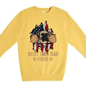 Best Dog Dad Ever Bullmastiff Dog American Flag 4th Of July Premium Crewneck Sweatshirt