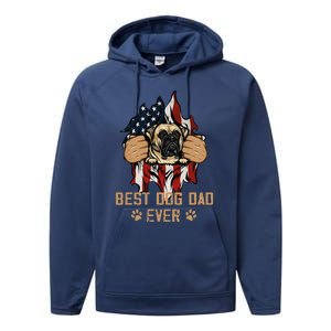 Best Dog Dad Ever Bullmastiff Dog American Flag 4th Of July Performance Fleece Hoodie