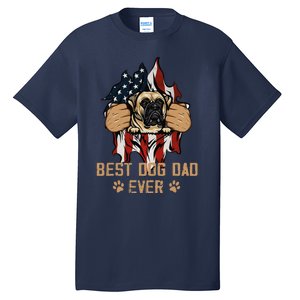 Best Dog Dad Ever Bullmastiff Dog American Flag 4th Of July Tall T-Shirt