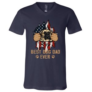 Best Dog Dad Ever Bullmastiff Dog American Flag 4th Of July V-Neck T-Shirt