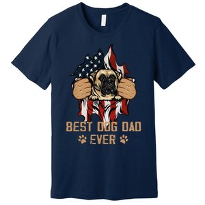 Best Dog Dad Ever Bullmastiff Dog American Flag 4th Of July Premium T-Shirt