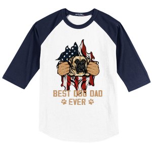 Best Dog Dad Ever Bullmastiff Dog American Flag 4th Of July Baseball Sleeve Shirt