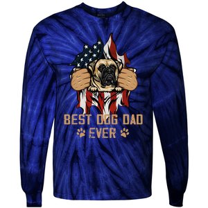 Best Dog Dad Ever Bullmastiff Dog American Flag 4th Of July Tie-Dye Long Sleeve Shirt