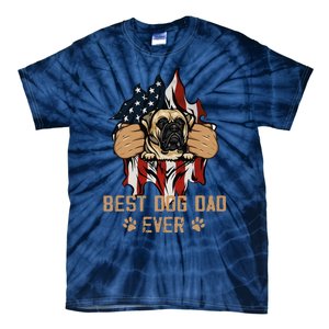 Best Dog Dad Ever Bullmastiff Dog American Flag 4th Of July Tie-Dye T-Shirt