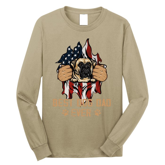 Best Dog Dad Ever Bullmastiff Dog American Flag 4th Of July Long Sleeve Shirt