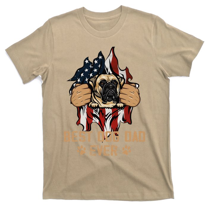 Best Dog Dad Ever Bullmastiff Dog American Flag 4th Of July T-Shirt