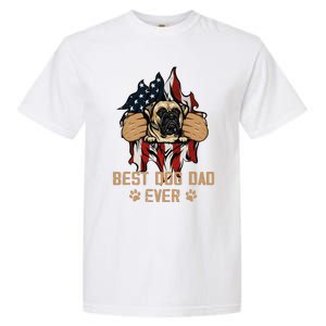 Best Dog Dad Ever Bullmastiff Dog American Flag 4th Of July Garment-Dyed Heavyweight T-Shirt