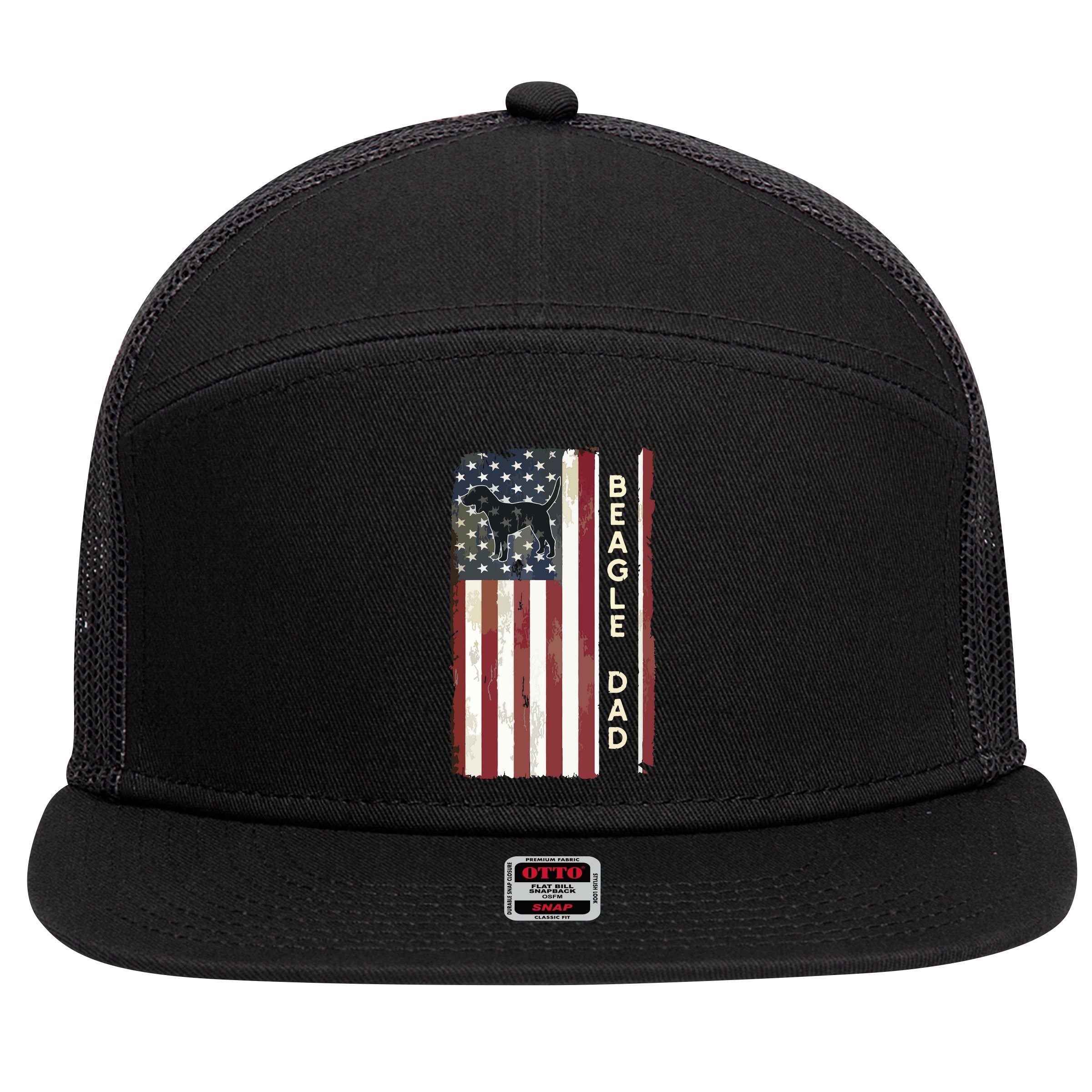 Beagle Dad Dog American Flag Fathers Day Gifts Men 7 Panel Mesh Trucker Snapback Hat