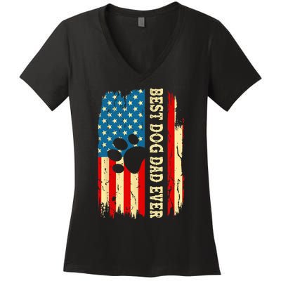 Best Dog Dad Ever Us American Flag Fathers Day Dog Dad Women's V-Neck T-Shirt